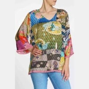 Johnny Was Samantha Printed Multicolor Asian Tunic Blouse Size Medium New NWT